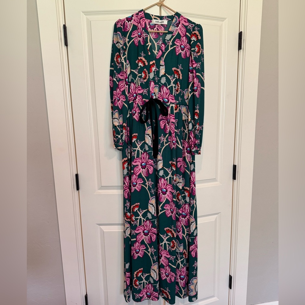 Diane Von Furstenberg Teal Dress with Pink Floral Pattern